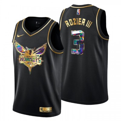 Charlotte Hornets #3 Terry Rozier III Men's Golden Edition Diamond Logo 202122 Swingman Jersey - Black Men's